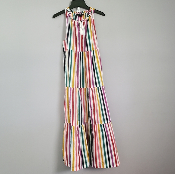 JCrew Rainbow Tiered Striped Flowy Cotton Midi Dress SZ XXS - Picture 2 of 5